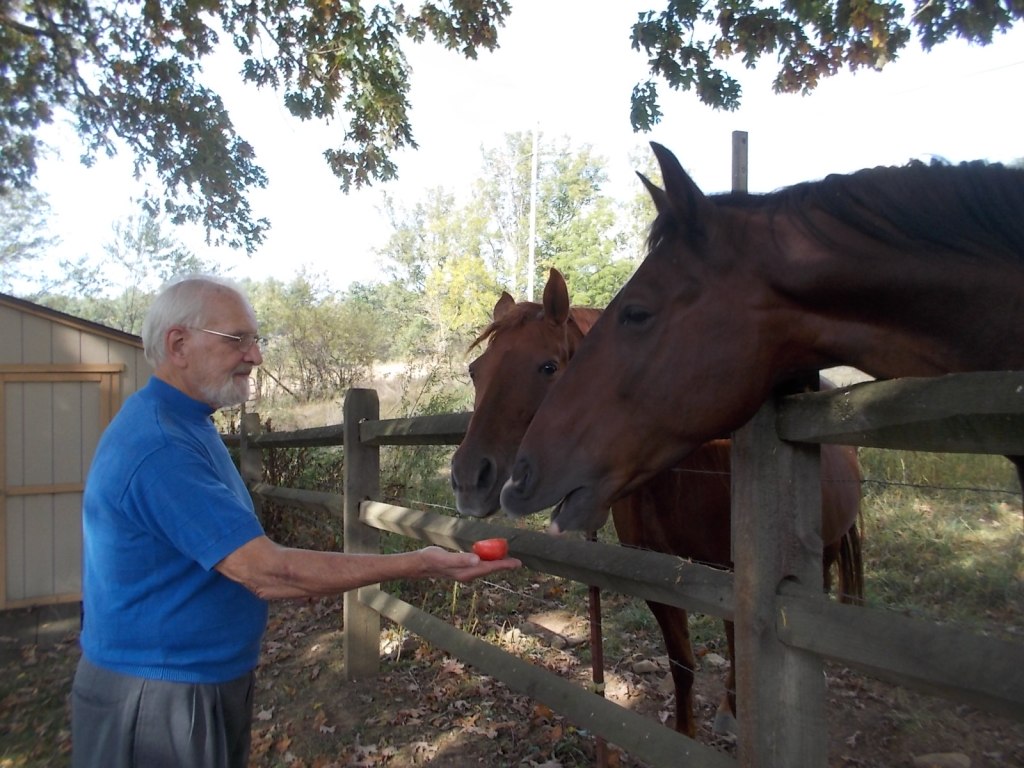 Al gives the horses some apples