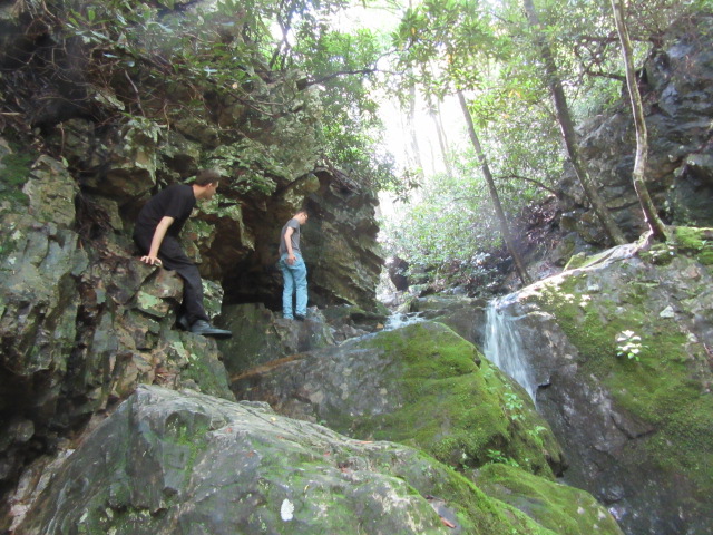 072518 Boys with small waterfall near Hot Springs.JPG